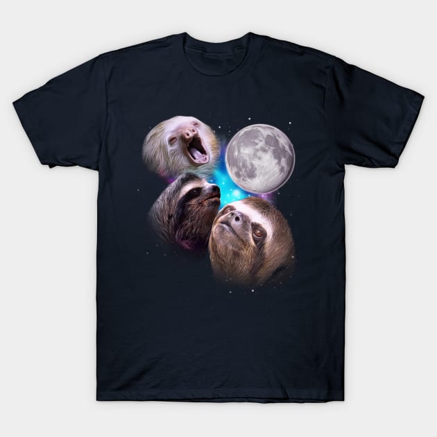 Three Sloths Howl at the Moon T-Shirt by darklordpug